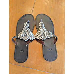Hand Crafted sandals beaded shoes 39 Tooled Leather Tribal Africa Fits US 10